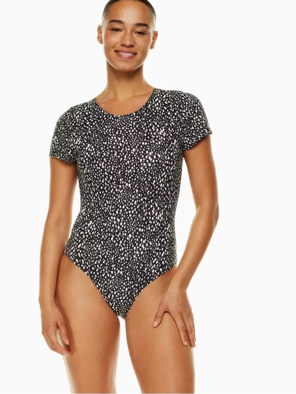 Babaron Black & White Speckle Short Sleeve Swimsuit